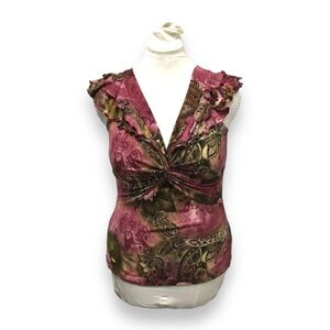 Suzie in the City Women’s Cap Sleeve V Neck Knot Bodice Blouse, Pink, size PL